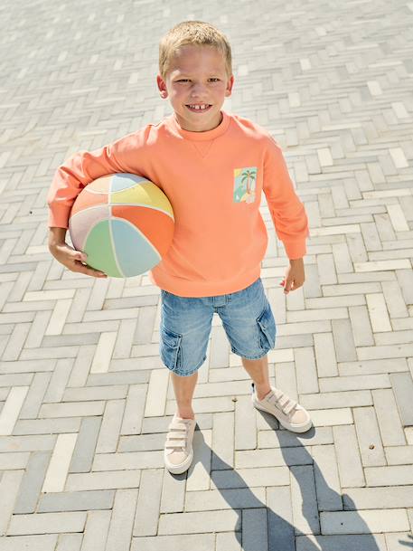 Sweater met ronde hals en lange mouwen blauwgroen+lichtgeel+mango - vertbaudet enfant 