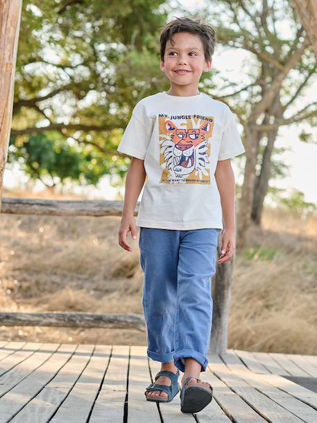 T-shirt jongen korte mouwen dieren dennen+ecru+wit - vertbaudet enfant 