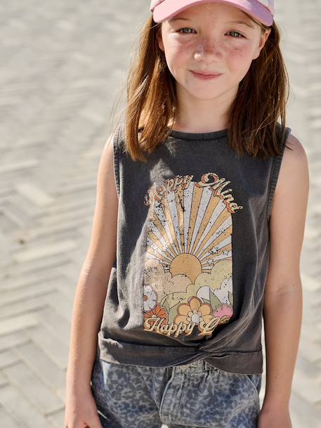 T-shirt voor meisjes met print antraciet+ecru - vertbaudet enfant 