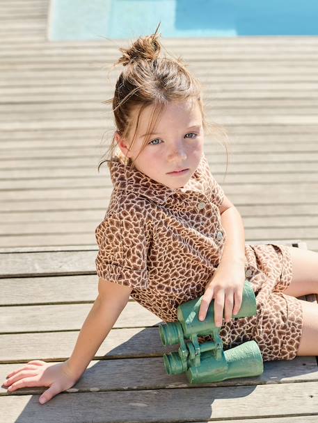 Combishort meisjes van twill katoen beige - vertbaudet enfant 