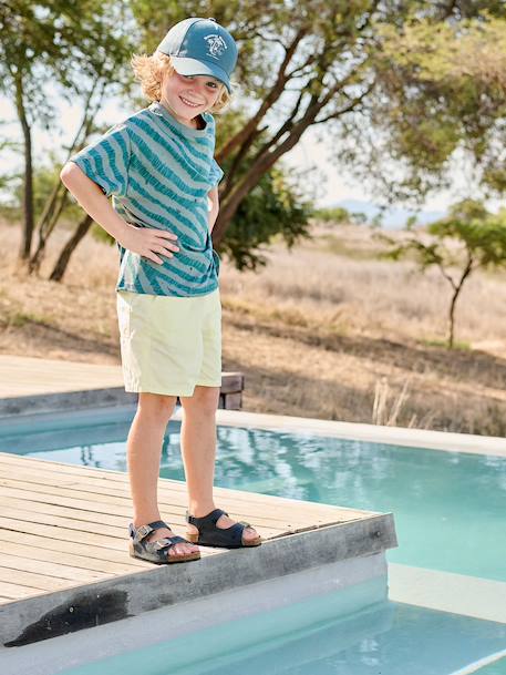 Elastische bermuda voor jongens dennen+jeansblauw+pastelgeel - vertbaudet enfant 