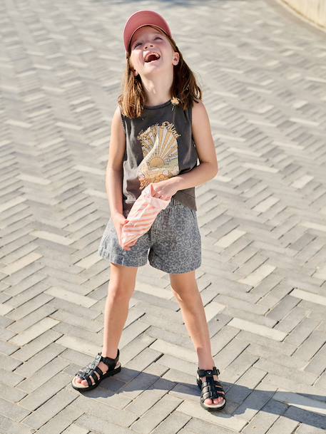 T-shirt voor meisjes met print antraciet+ecru - vertbaudet enfant 