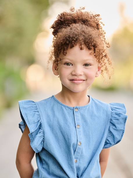 Denim blouse met volantmouwen lichtblauw - vertbaudet enfant 
