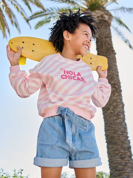 Paperbag meisjesshort van licht denim lichtblauw - vertbaudet enfant 