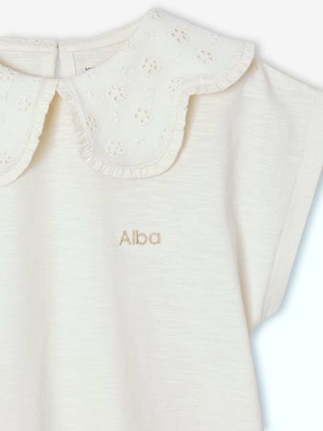 Meisjesshirt met geborduurde kraag ecru+koraal - vertbaudet enfant 