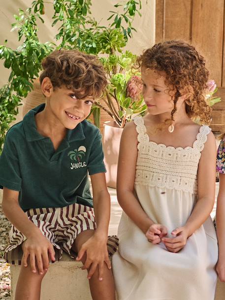 Gehaakte jurk voor meisjes met bretels ecru - vertbaudet enfant 