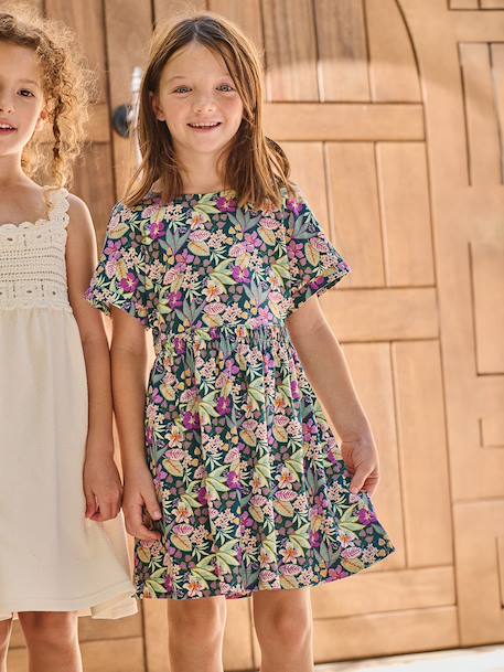 Jurk voor meisjes met bloemenprint groen - vertbaudet enfant 