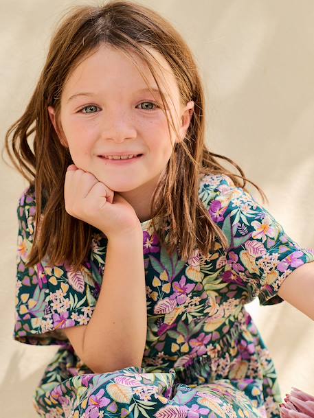 Jurk voor meisjes met bloemenprint groen - vertbaudet enfant 