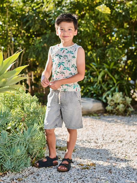 Denim jongensbermuda, gemakkelijk aan te trekken blauw, bedrukt+blauw, gestreept+denimgrijs+double stone+stone - vertbaudet enfant 