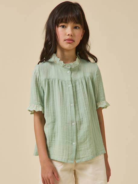 Blouse voor meisjes van gaas - biologisch katoen CYRILLUS saliegroen - vertbaudet enfant 