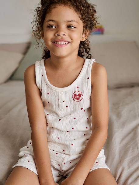 Meisjes pyjamashort top met bretels katoen ecru - vertbaudet enfant 