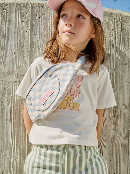 Fluwelen heuptas met kat voor meisjes bleekblauw+double stone+pruim+rouge+vanille - vertbaudet enfant 