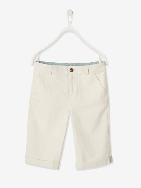 Jongensbermuda van katoen/linnen beige+blauw+donker marineblauw+lichtbeige+saliegroen - vertbaudet enfant 