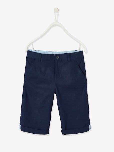 Jongensbermuda van katoen/linnen beige+blauw+donker marineblauw+lichtbeige+saliegroen - vertbaudet enfant 