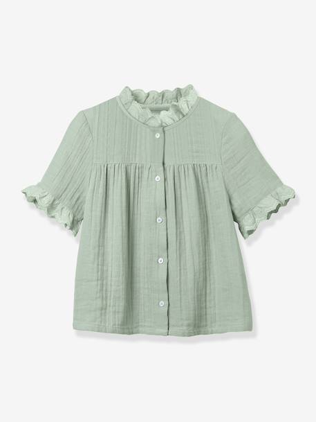 Blouse voor meisjes van gaas - biologisch katoen CYRILLUS saliegroen - vertbaudet enfant 