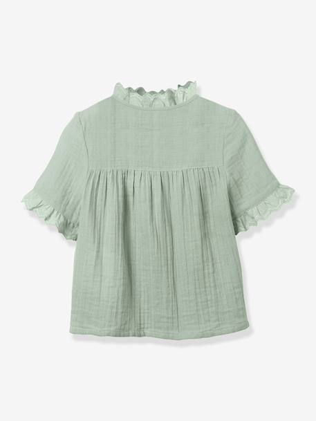 Blouse voor meisjes van gaas - biologisch katoen CYRILLUS saliegroen - vertbaudet enfant 
