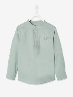 Jongens-Overhemd-Linnen/katoenen overhemd voor jongens met maokraag en lange mouwen