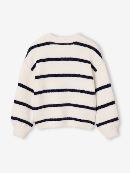 Gebreid meisjesvest met lange mouwen ecru+lavendel+saliegroen - vertbaudet enfant 