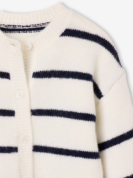 Gebreid meisjesvest met lange mouwen ecru+lavendel+saliegroen - vertbaudet enfant 