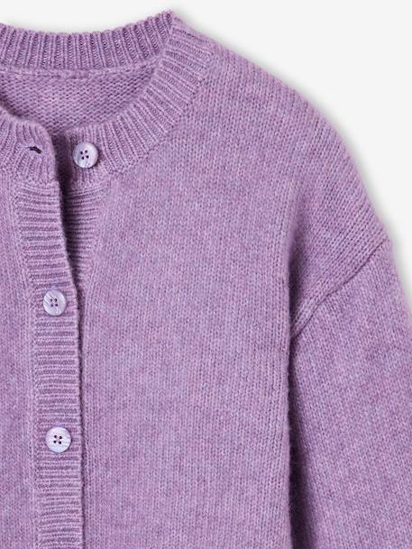 Gebreid meisjesvest met lange mouwen ecru+lavendel+saliegroen - vertbaudet enfant 