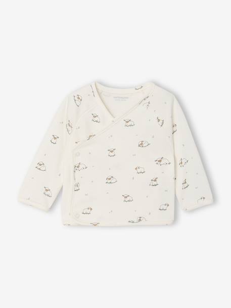 Newborn wikkelshirt met lange mouwen cappuccino+ecru+saliegroen - vertbaudet enfant 