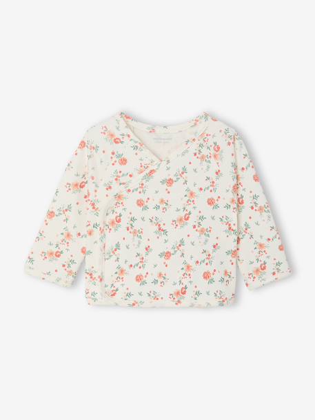 Newborn wikkelshirt met lange mouwen cappuccino+ecru+saliegroen - vertbaudet enfant 