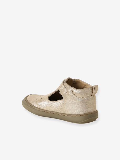 Zacht lederen sandalen voor baby's die kruipen goud+rozen - vertbaudet enfant 