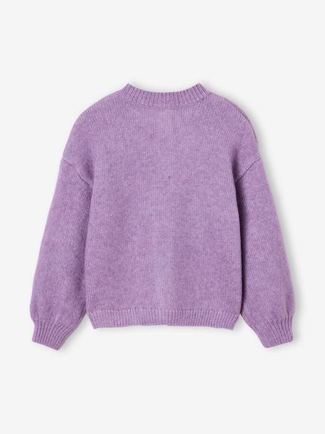 Gebreid meisjesvest met lange mouwen ecru+lavendel+saliegroen - vertbaudet enfant 