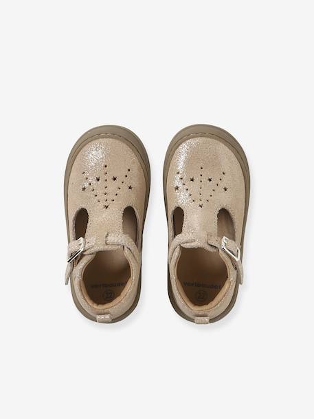 Zacht lederen sandalen voor baby's die kruipen goud+rozen - vertbaudet enfant 