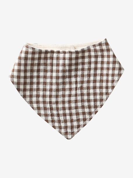 Set met 3 slabbetjes van katoengaas beige, bedrukt+ecru+grijsblauw+lichtroze+saliegroen+set groene panda+set vos+touw+veel beige+WIT - vertbaudet enfant 