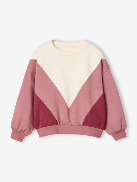 Sweater met colourblock voor meisjes oudroze - vertbaudet enfant 