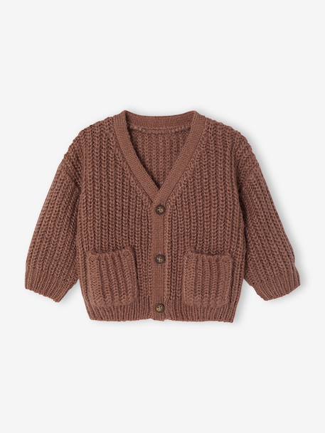 Babyvestje met V-hals van grof gebreide stof chocoladebruin+grijsblauw - vertbaudet enfant 