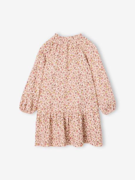Korte meisjesjurk van mousseline ecru+kaki - vertbaudet enfant 