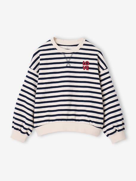Meisjessweater met strepen ecru+rood - vertbaudet enfant 