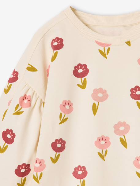 Korte sweatjurk met bloemenprint ecru+olijf - vertbaudet enfant 