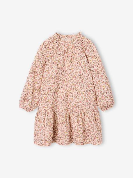 Korte meisjesjurk van mousseline ecru+kaki - vertbaudet enfant 