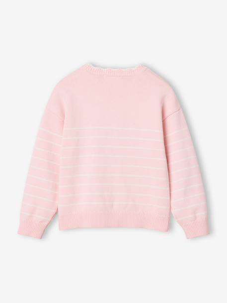 Gestreepte meisjestrui met lange mouwen framboos+marineblauw+rozen - vertbaudet enfant 