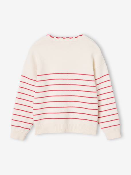 Gestreepte meisjestrui met lange mouwen framboos+marineblauw+rozen - vertbaudet enfant 