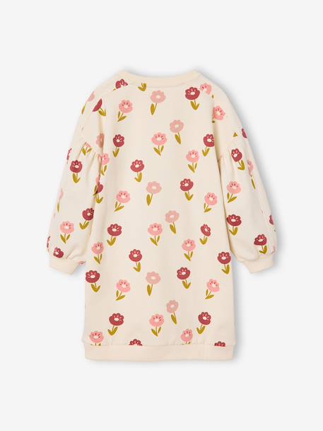Korte sweatjurk met bloemenprint ecru+olijf - vertbaudet enfant 