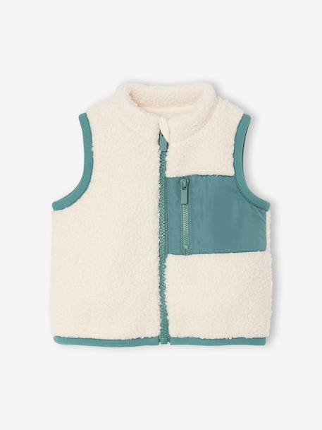 Mouwloos vestje baby in sherpa ecru+taupe - vertbaudet enfant 