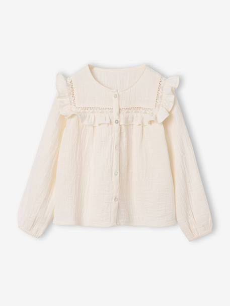 Blouse met lange mouwen voor meisjes leiblauw+roze (poederkleur)+vanille - vertbaudet enfant 