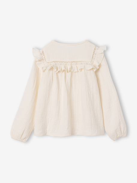 Blouse met lange mouwen voor meisjes leiblauw+roze (poederkleur)+vanille - vertbaudet enfant 