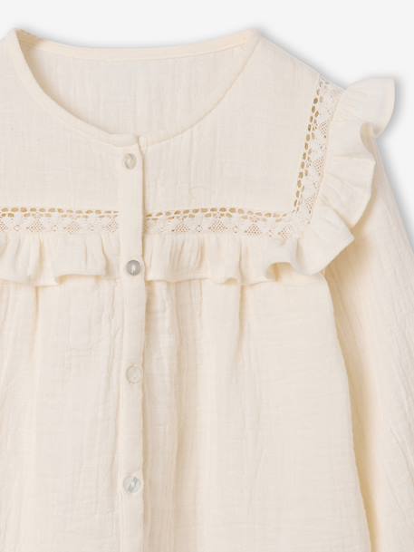 Blouse met lange mouwen voor meisjes leiblauw+roze (poederkleur)+vanille - vertbaudet enfant 