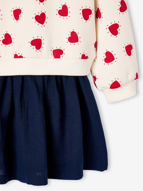Jurk 2-in-1 van molton en katoenen gaas antraciet+marineblauw+rood - vertbaudet enfant 