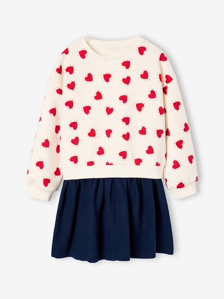 Jurk 2-in-1 van molton en katoenen gaas antraciet+marineblauw+rood - vertbaudet enfant 