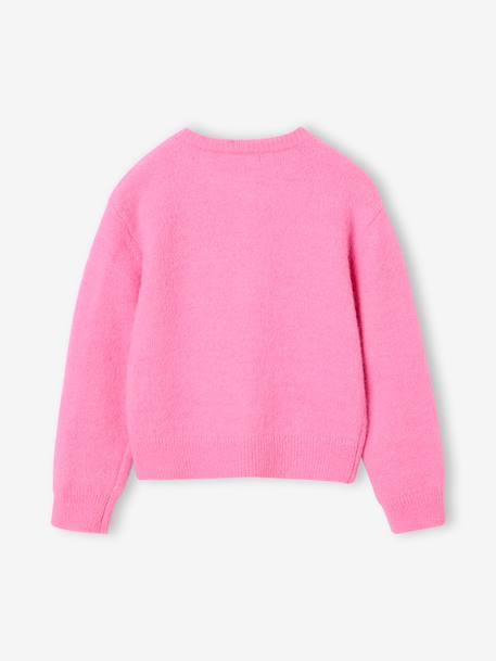 Meisjesvest met knopen blauw+bordeauxrood+rozen - vertbaudet enfant 