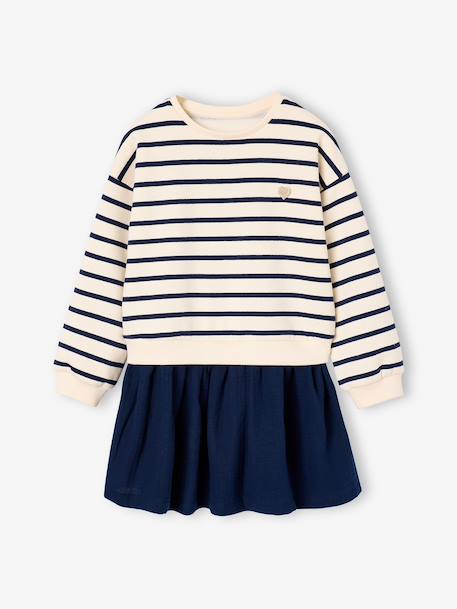 Jurk 2-in-1 van molton en katoenen gaas antraciet+marineblauw+rood - vertbaudet enfant 