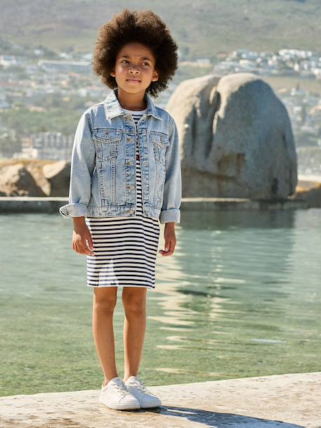 Jeansjas voor meisjes lichtblauw+middenblauw - vertbaudet enfant 