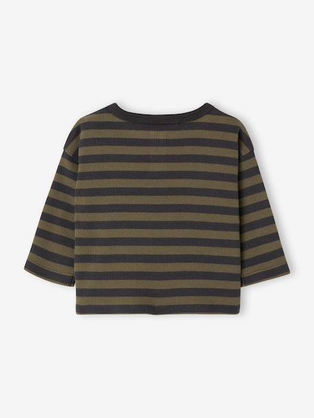 Gestreept babyshirt met lange mouwen cappuccino+kaki - vertbaudet enfant 