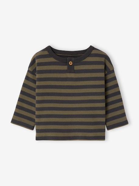 Gestreept babyshirt met lange mouwen cappuccino+kaki - vertbaudet enfant 